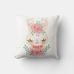 Coussin décoratif lapin aquarelle et floraux