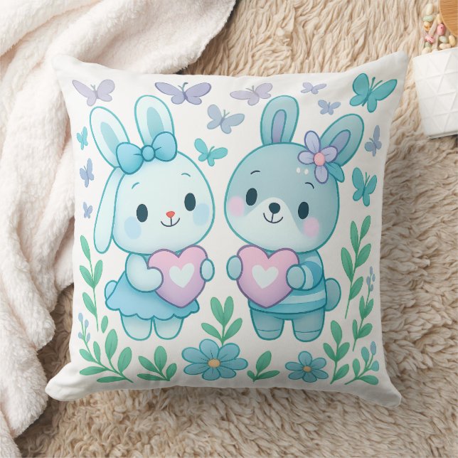 Coussin décoratif Lapin Couple Cœur (Couverture)