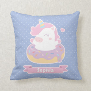 Coussin décoratif Licorne mignonne dans un beignet