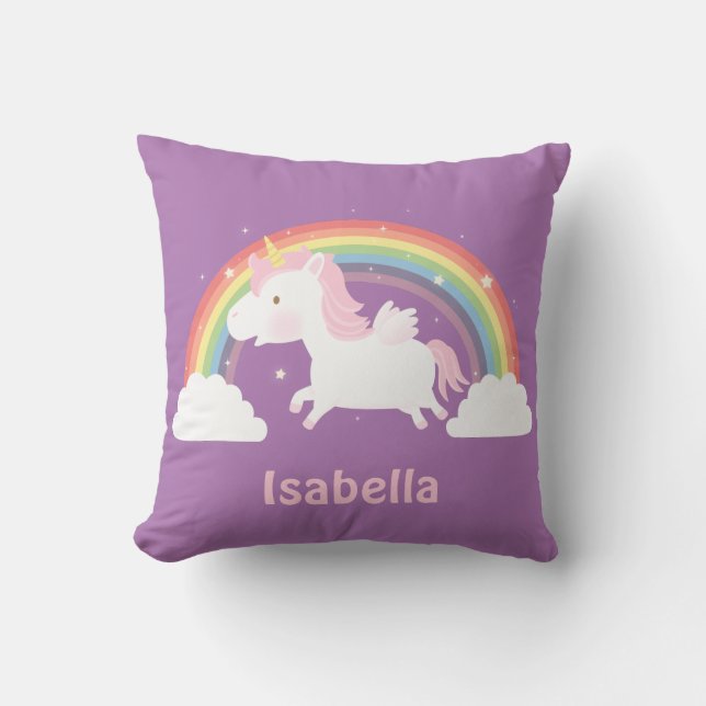 Coussin décoratif licorne mignonne et arc-en-ciel  (Recto)
