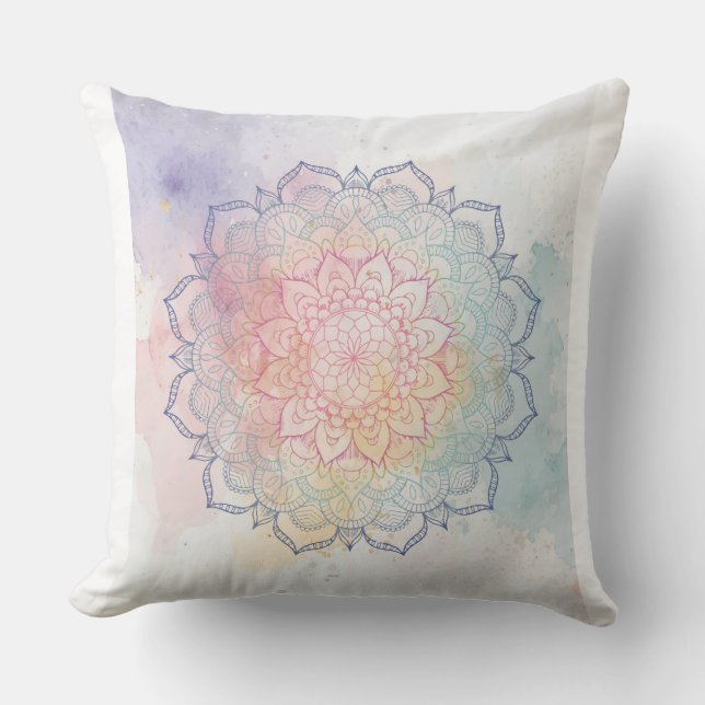 Coussin décoratif mandala aquarelle (Recto)
