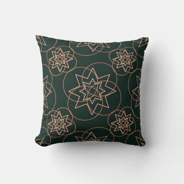 Coussin décoratif mandala vert émeraude et or (Recto)