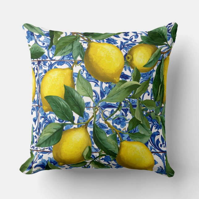 Coussin décoratif méditerranéen au citron (Recto)