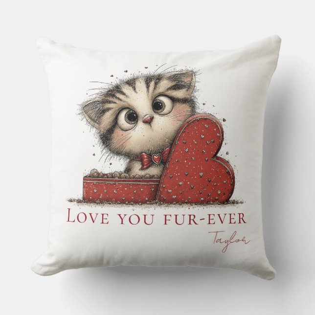 Coussin décoratif mignon chat Love You Fur-Ever (Recto)