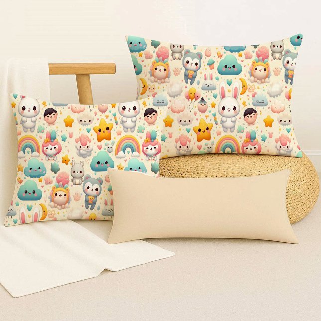 Coussin Décoratif Mignon Kawaii Lapin Pastel Douce (Kawaii Bunny Pastel Whimsical Cute Throw Pillow)