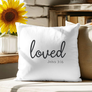 Coussin décoratif minimaliste Jean 3:16 aimé