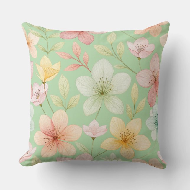Coussin décoratif Mint Floral 20"x20" (Recto)
