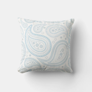 Coussin décoratif motif Paisley bleu clair sur bla
