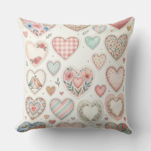 Coussin décoratif motif petits cœurs pastel