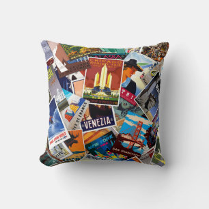 Coussin décoratif n° 1 Collage d'ancienne affiche 