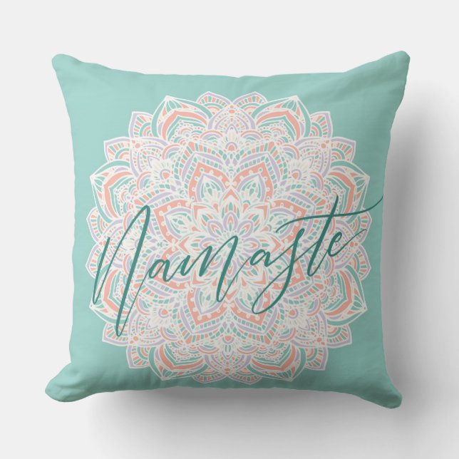 Coussin décoratif Namaste blanc et bleu (Recto)