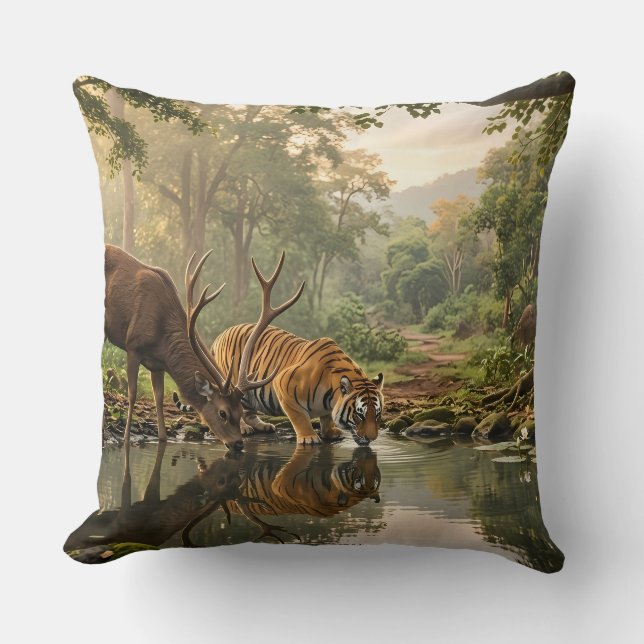 Coussin décoratif Nature Harmony - Lion et Cerf Fo (Recto)
