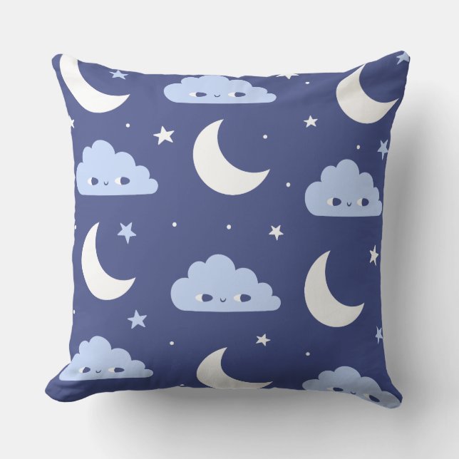 Coussin décoratif Navy Kawaii Lune Étoiles Nuages  (Recto)