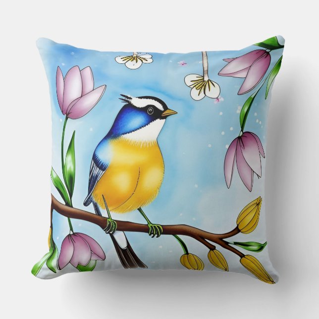 Coussin décoratif oiseau floral Cadeau pour amateu (Recto)