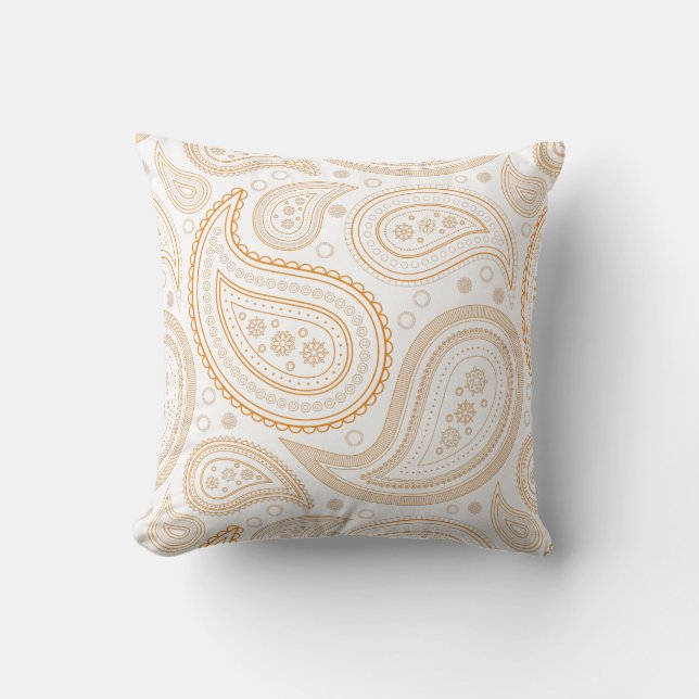Coussin décoratif orange paisley sur fond blanc (Recto)