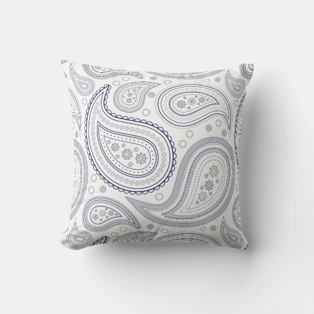 Coussin décoratif Paisley bleu marine sur fond bla (Recto)