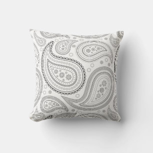 Coussin décoratif Paisley noir sur fond blanc