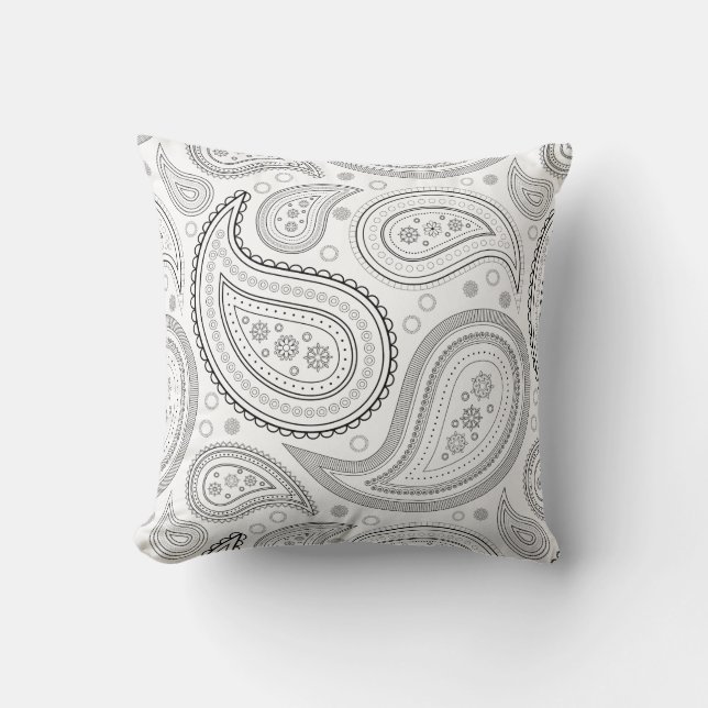 Coussin décoratif Paisley noir sur fond blanc (Recto)