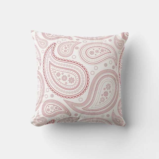 Coussin décoratif Paisley Rouge Foncé sur Fond Bla (Recto)