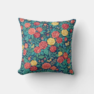 Coussin décoratif papillon et roses colorées abstr