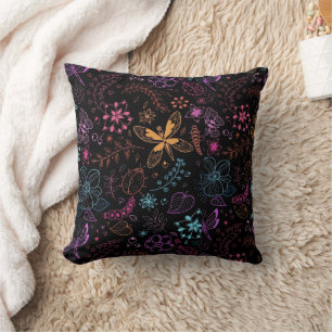 Coussin décoratif papillon floral néon