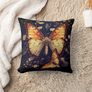 Coussin décoratif papillon noir et or