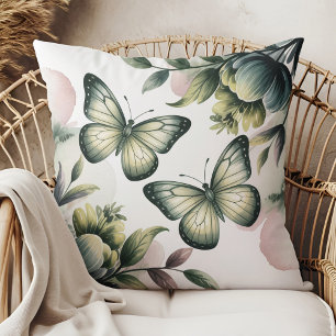 Coussin décoratif papillon vert sauge