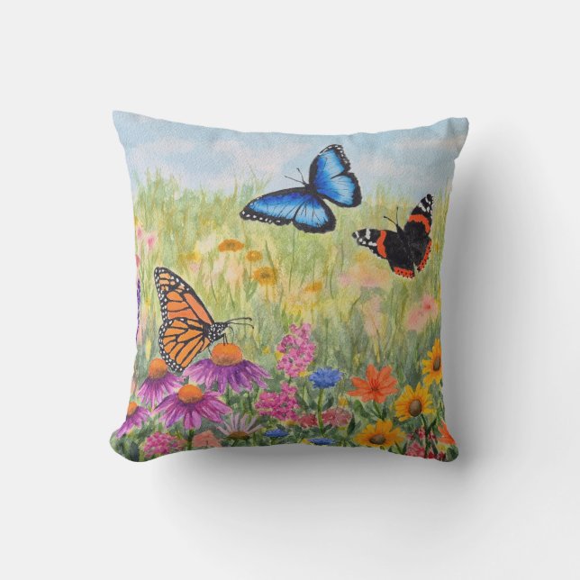 Coussin décoratif papillons et fleurs (Recto)