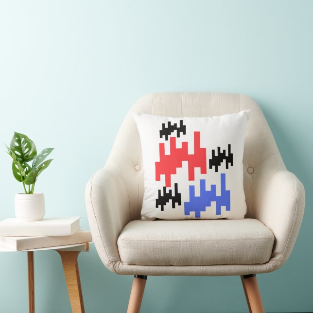  coussin décoratif pixels rouge et bleu. (Chaise)