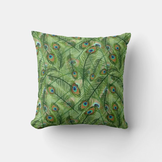 Coussin décoratif - Plumes de paon (Recto)