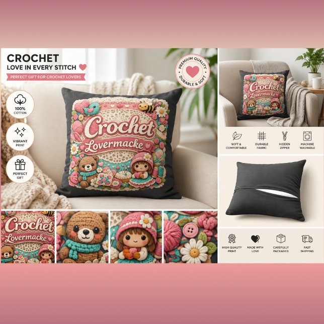 Coussin décoratif pour amoureux du crochet | Cadea (Créateur téléchargé)