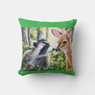 coussin décoratif raton laveur, cerf