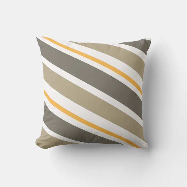 Coussin décoratif rayé beige et jaune bonbon (Recto)