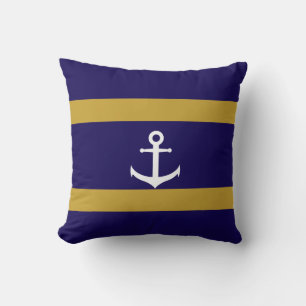 Coussin décoratif rayé bleu et or nautical