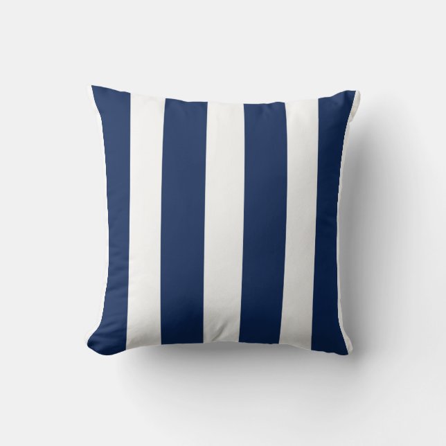 Coussin décoratif rayé vertical bleu marine et bla (Recto)