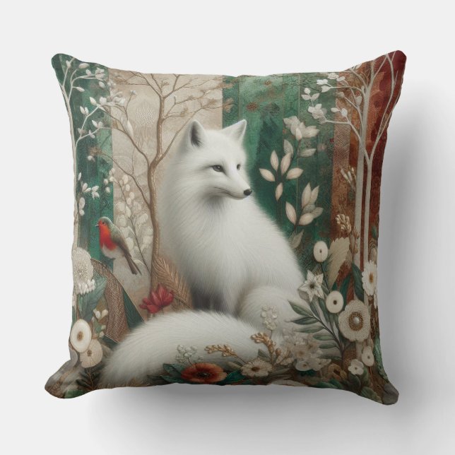 Coussin décoratif renard arctique des bois (Recto)