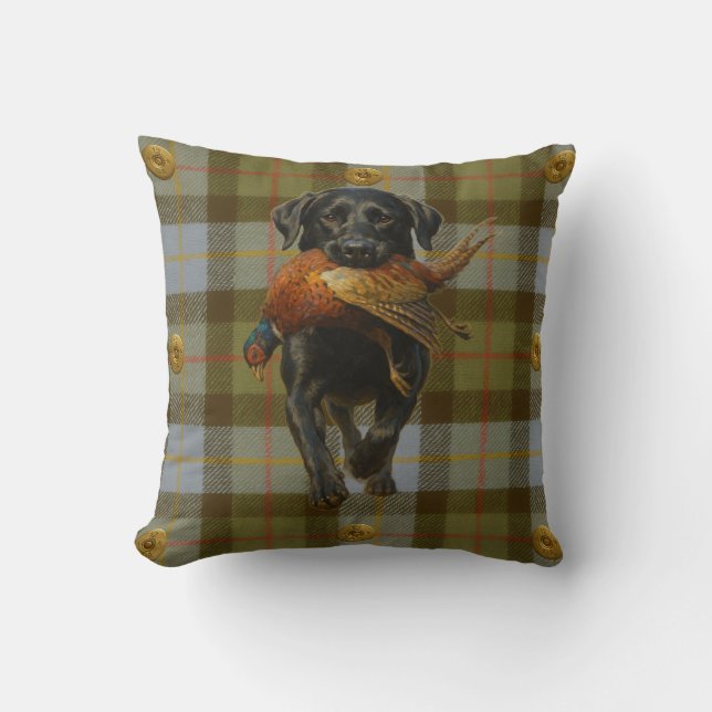 Coussin décoratif Retriever Labrador Noir & Faisan (Recto)