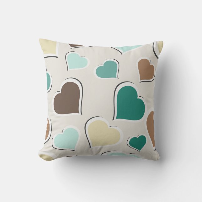 Coussin décoratif réversible à cœurs pastel (Recto)