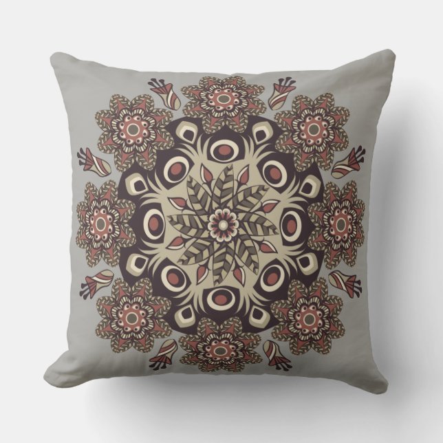 Coussin décoratif réversible de Mandala gris/bleu (Recto)