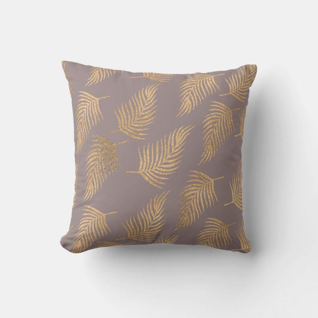 Coussin décoratif réversible feuille de palme or (Recto)