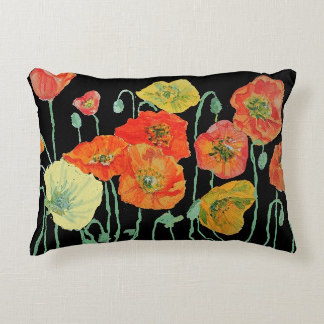 Coussin décoratif rond en forme de pavots orange e (Devant)