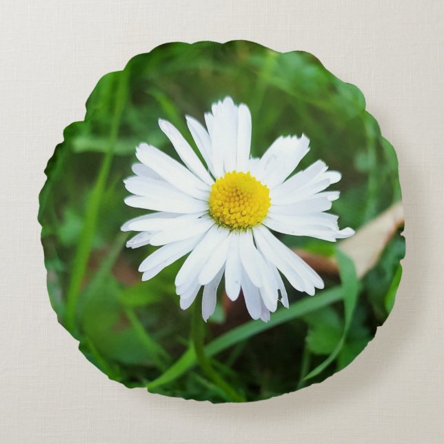 Coussin décoratif rond, Motif marguerite  (Devant)