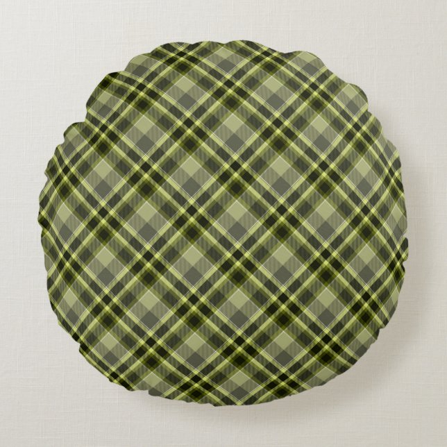 Coussin décoratif rond Plaid vert Earl (Devant)
