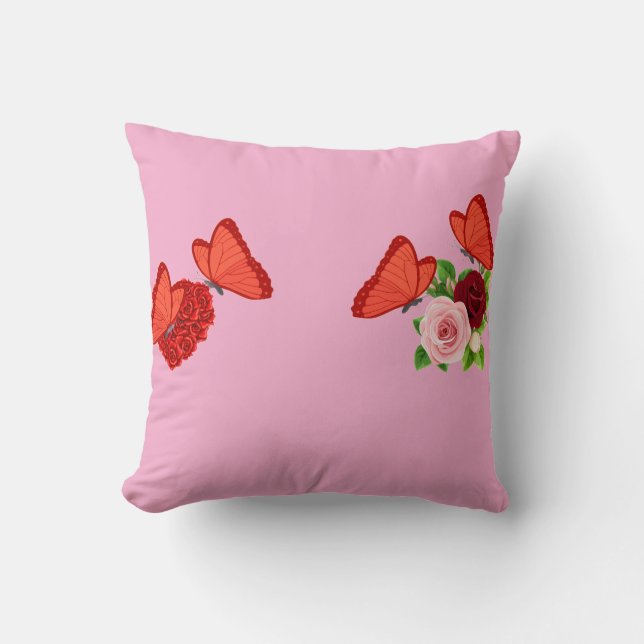 Coussin décoratif rose romantique avec papillons e (Recto)