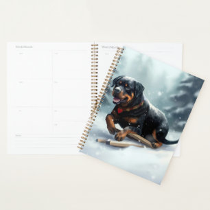 Coussin décoratif Rottweiler Noël neige hiver