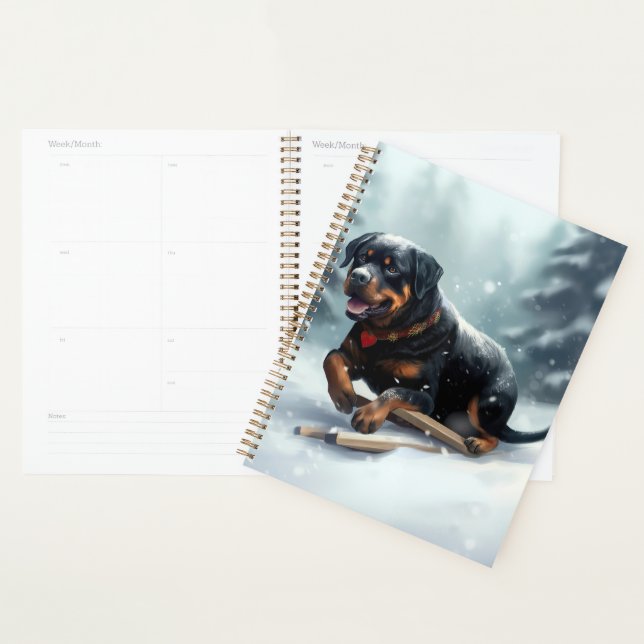 Coussin décoratif Rottweiler Noël neige hiver (Devant avec enveloppe)