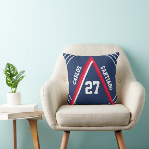 Coussin décoratif rouge et bleu