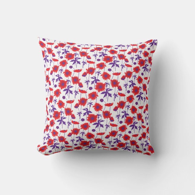 Coussin décoratif rouge, violet et blanc à motif d (Recto)