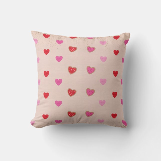Coussin décoratif Saint-Valentin coeurs roses (Recto)