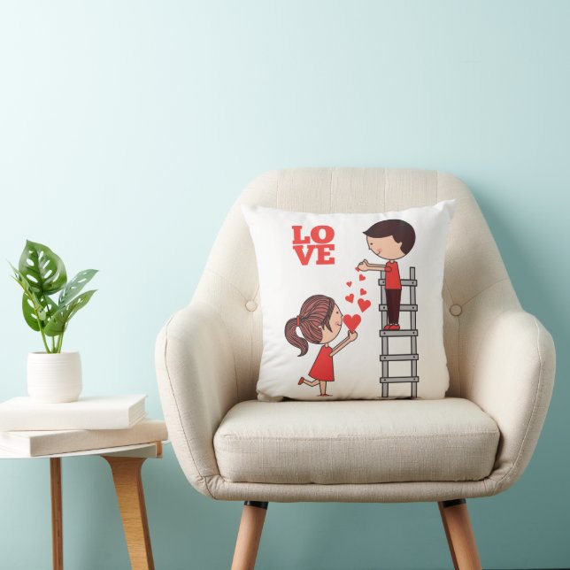 Coussin décoratif Saint-Valentin Couple Cœurs Roug (Chaise)